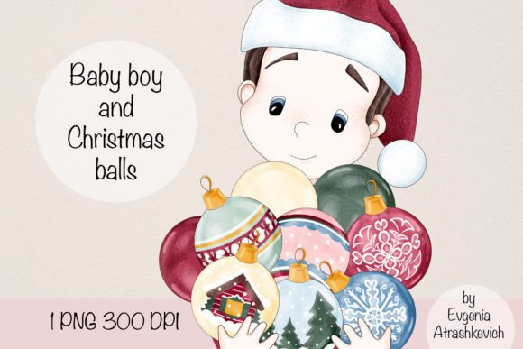Baby Boy Christmas Balls Sublimation Illustrations
