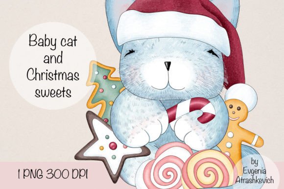 Baby Cat and Christmas Sweet Sublimation Illustrations