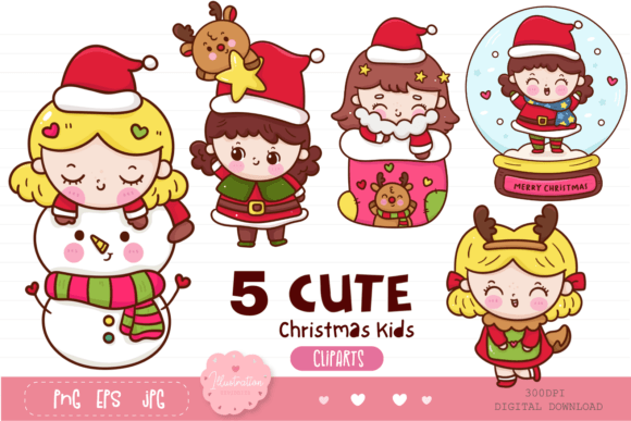 Christmas Cartoon Character Kawaii X Mas Illustrations