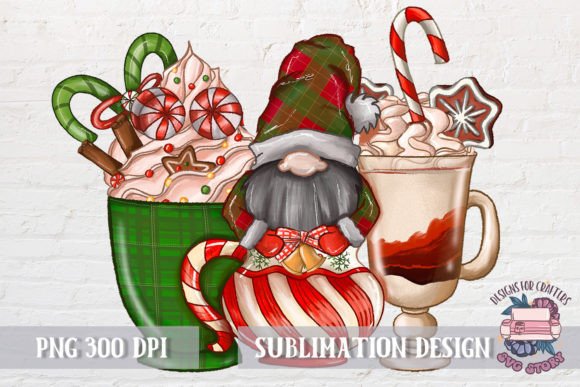 Christmas Coffee with Gnome PNG Illustrations