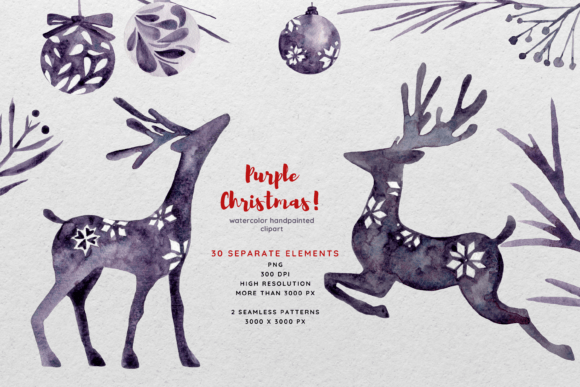 Christmas Deers Watercolor Illustrations