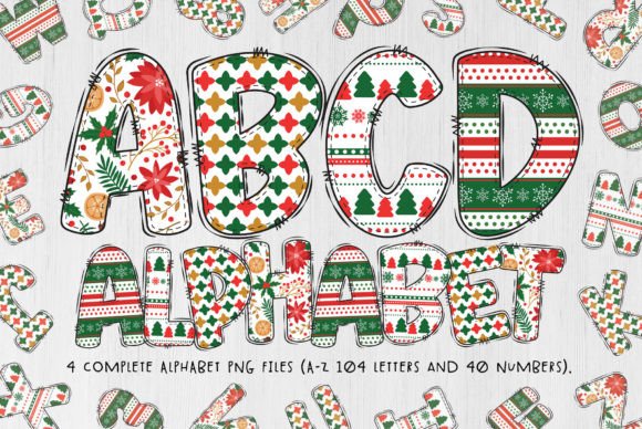Christmas Doodle Alphabet Letters PNG for Illustrations
