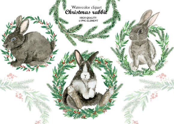 Christmas Rabbit Wreath Clipart for Modern Illustrations