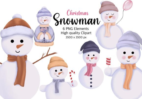 Christmas Snowman Watercolor Clipart for Handmade Creations