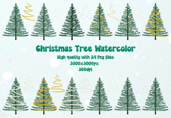 Christmas Tree Watercolor Clipart for Illustrations