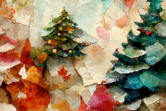 Christmas Watercolor Collage Texture Illustrations