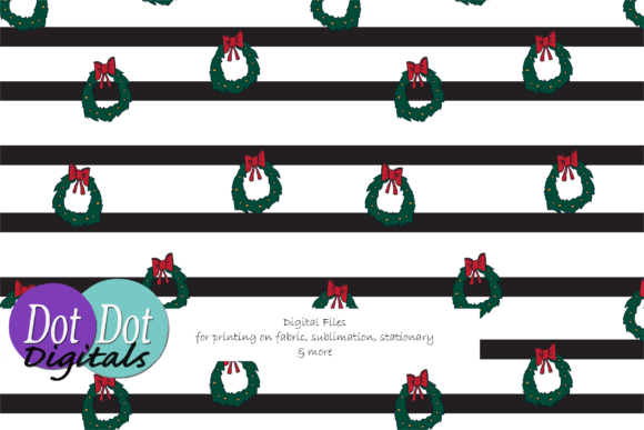 Christmas Wreath on Black White Stripes Illustrations