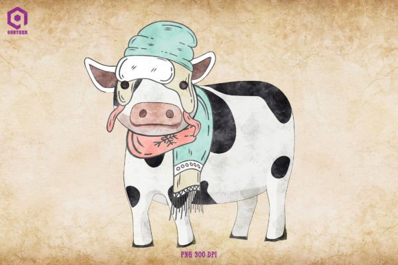 Cow Cozy Christmas Illustrations