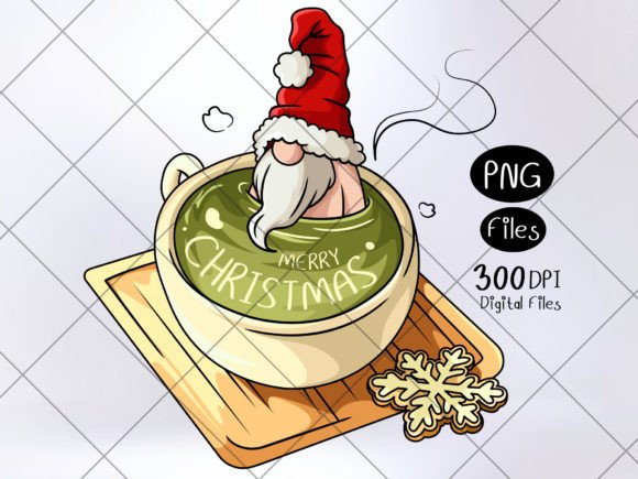 Cute Christmas Gnome in a Tea Cup PNG for Illustrations