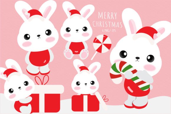 Cute Christmas Rabbits Illustrations