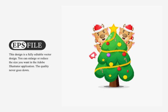 Cute Deer with Christmas Tree Illustration