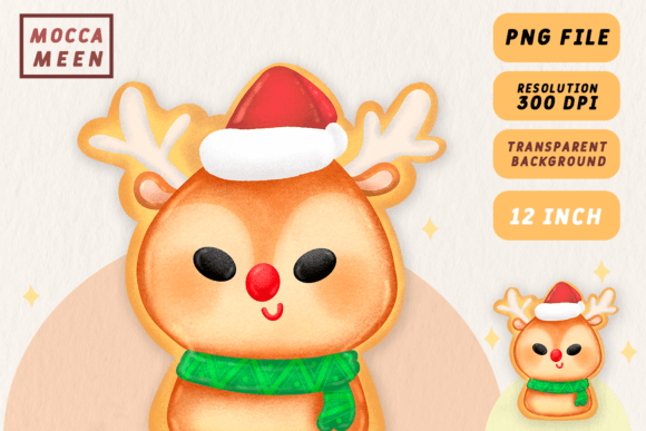 Cute Reindeer Cookie Icing Christmas Illustration