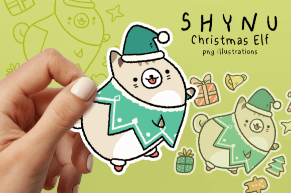 Elf Gnome Cat Christmas Tree Png Sticker for Illustrations