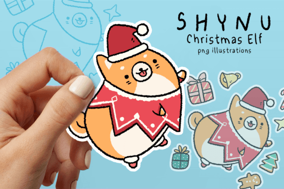 Elf Gnome Dog Christmas - Shiba Inu Xmas Illustrations