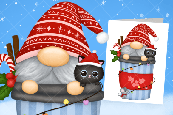 Merry Christmas Gnome Cat Sublimation Illustrations