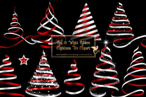 Red and White Ribbon Christmas Trees Illustrations