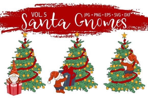 Santa Gnomes and Christmas Tree Illustrations