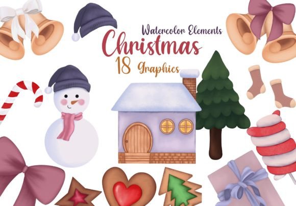 Watercolor Christmas Clipart Elements for Editorial Design