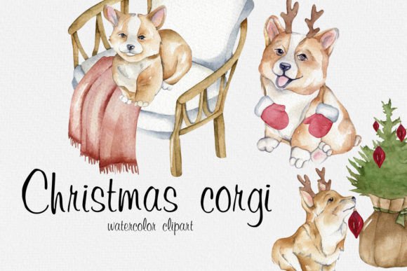 Watercolor Christmas Corgi Clipart for Creative Projects