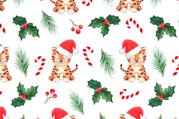 Watercolor Christmas Tigers Print Illustrations