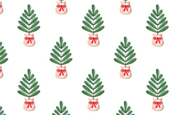 Watercolor Christmas Tree Seamless Print Illustrations