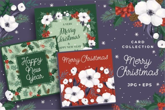 White Christmas Flowers Card Collection Illustrations